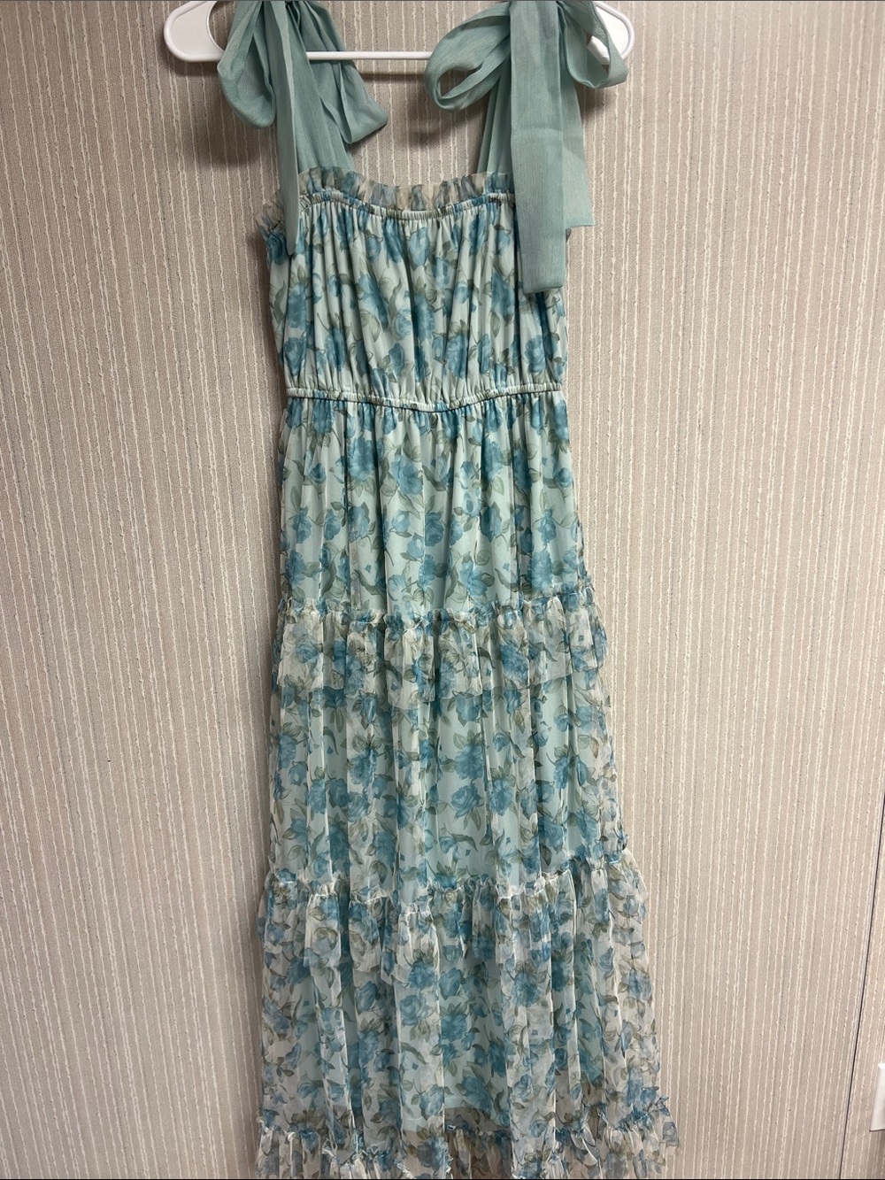 S Blu Pepper Light Blue Floral Tie-Shoulder Maxi Dress sundress